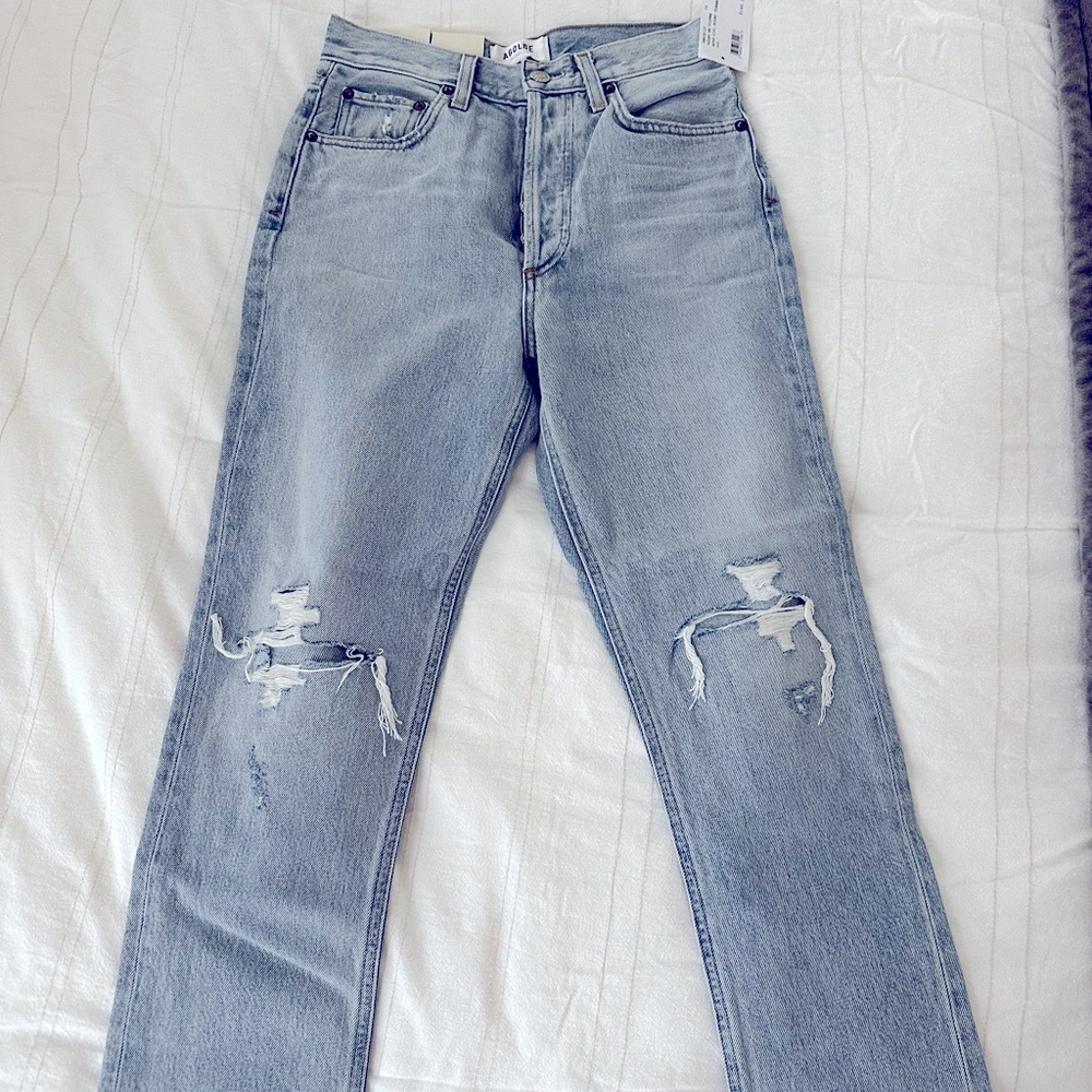 NWT AGOLDE Riley High Rise Straight Crop size 24 color clear skies